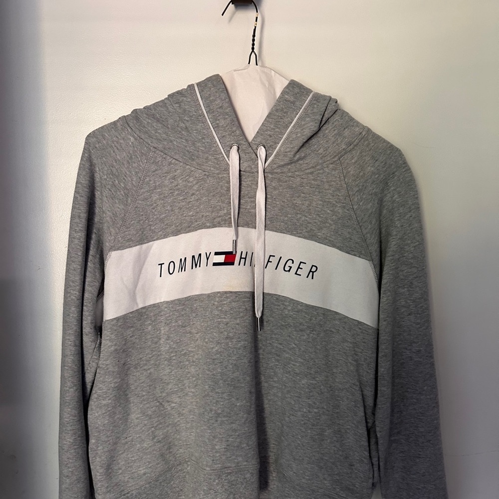 Tommy Hilfiger Gray and White Men's Hoodie